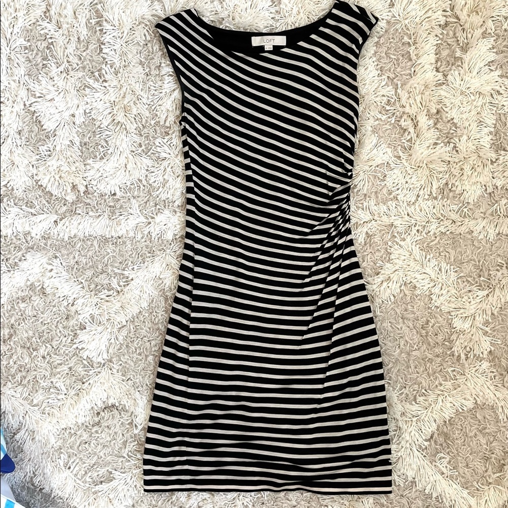 LOFT - Fitted Striped MIDI Dress